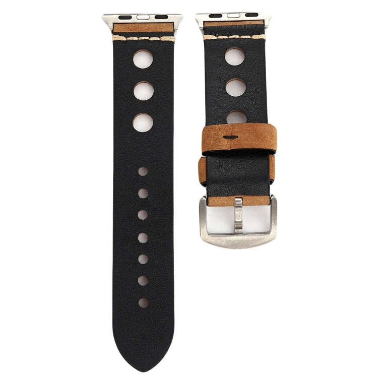 For Apple Watch Series 7 45mm / 6 & SE & 5 & 4 44mm / 42mm 3 & 2 & 1 Retro Hole Genuine Leather W...