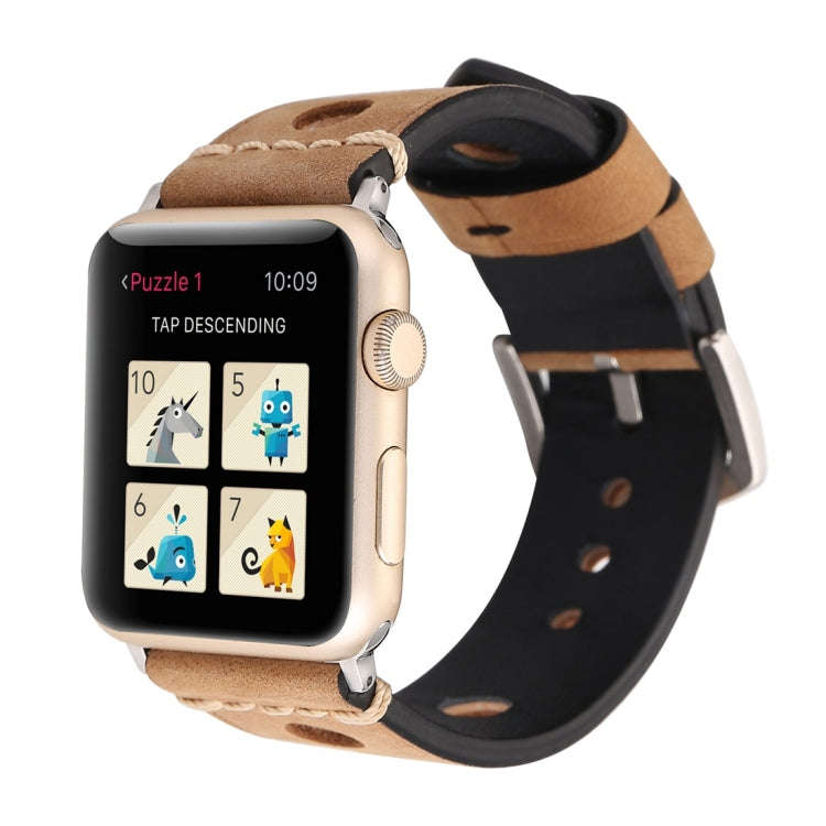 For Apple Watch Series 7 45mm / 6 & SE & 5 & 4 44mm / 42mm 3 & 2 & 1 Retro Hole Genuine Leather W...