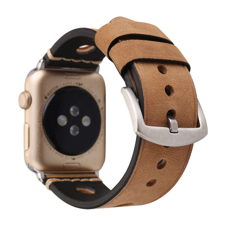 For Apple Watch Series 7 45mm / 6 & SE & 5 & 4 44mm / 42mm 3 & 2 & 1 Retro Hole Genuine Leather W...