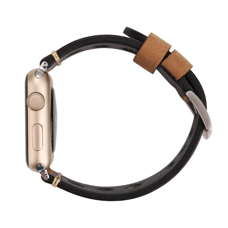 For Apple Watch Series 7 45mm / 6 & SE & 5 & 4 44mm / 42mm 3 & 2 & 1 Retro Hole Genuine Leather W...