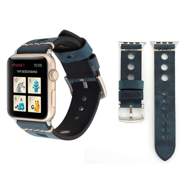 For Apple Watch Series 7 45mm / 6 & SE & 5 & 4 44mm / 42mm 3 & 2 & 1 Retro Hole Genuine Leather W...