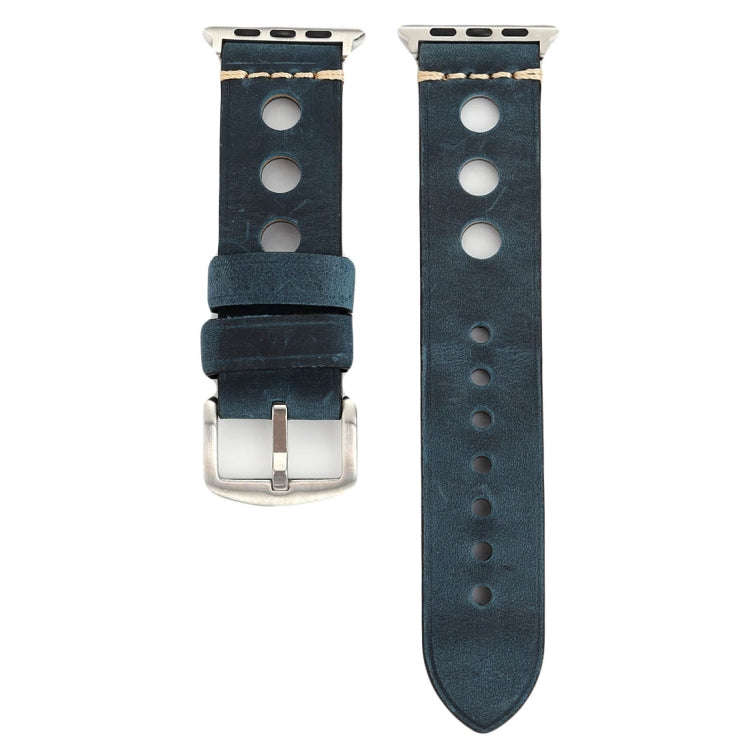 For Apple Watch Series 7 45mm / 6 & SE & 5 & 4 44mm / 42mm 3 & 2 & 1 Retro Hole Genuine Leather W...