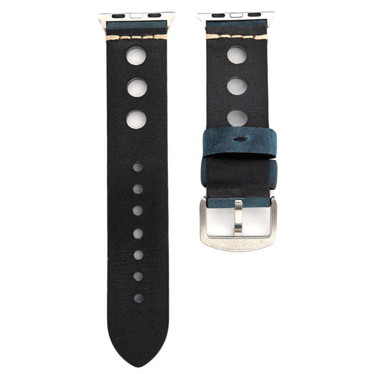 For Apple Watch Series 7 45mm / 6 & SE & 5 & 4 44mm / 42mm 3 & 2 & 1 Retro Hole Genuine Leather W...