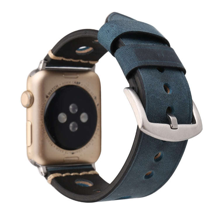 For Apple Watch Series 7 45mm / 6 & SE & 5 & 4 44mm / 42mm 3 & 2 & 1 Retro Hole Genuine Leather W...