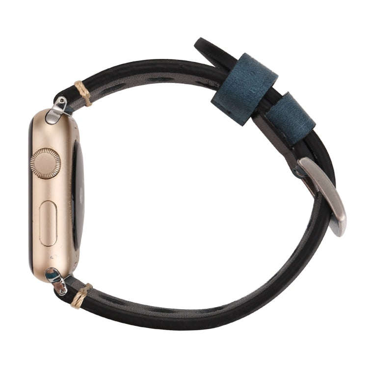 For Apple Watch Series 7 45mm / 6 & SE & 5 & 4 44mm / 42mm 3 & 2 & 1 Retro Hole Genuine Leather W...