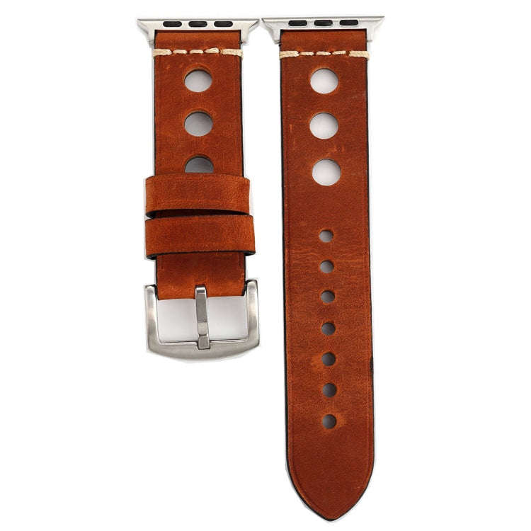 For Apple Watch Series 7 45mm / 6 & SE & 5 & 4 44mm / 42mm 3 & 2 & 1 Retro Hole Genuine Leather W...