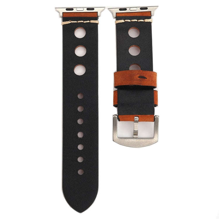 For Apple Watch Series 7 45mm / 6 & SE & 5 & 4 44mm / 42mm 3 & 2 & 1 Retro Hole Genuine Leather W...