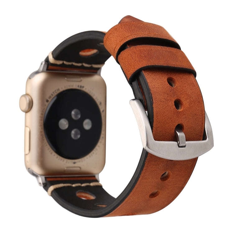 For Apple Watch Series 7 45mm / 6 & SE & 5 & 4 44mm / 42mm 3 & 2 & 1 Retro Hole Genuine Leather W...