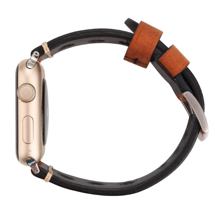 For Apple Watch Series 7 45mm / 6 & SE & 5 & 4 44mm / 42mm 3 & 2 & 1 Retro Hole Genuine Leather W...