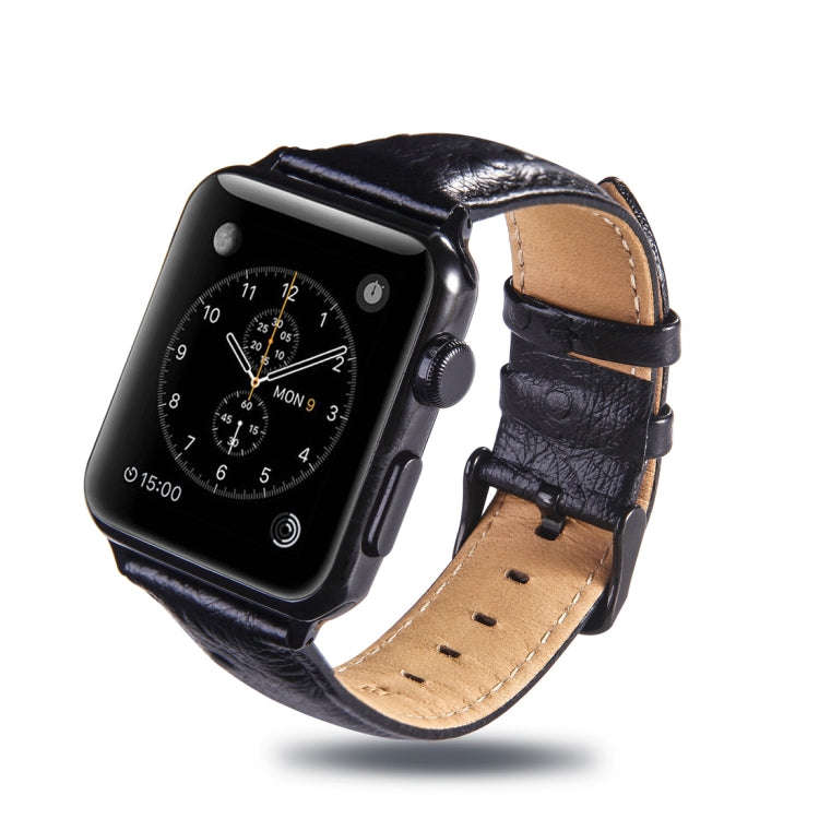 Ostrich Skin Texture Genuine Leather Wrist Watch Band for Apple Watch Series 3 & 2 & 1 42mm(Black)