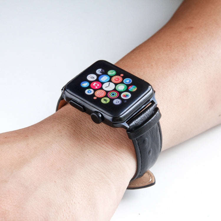 Ostrich Skin Texture Genuine Leather Wrist Watch Band for Apple Watch Series 3 & 2 & 1 42mm(Black)