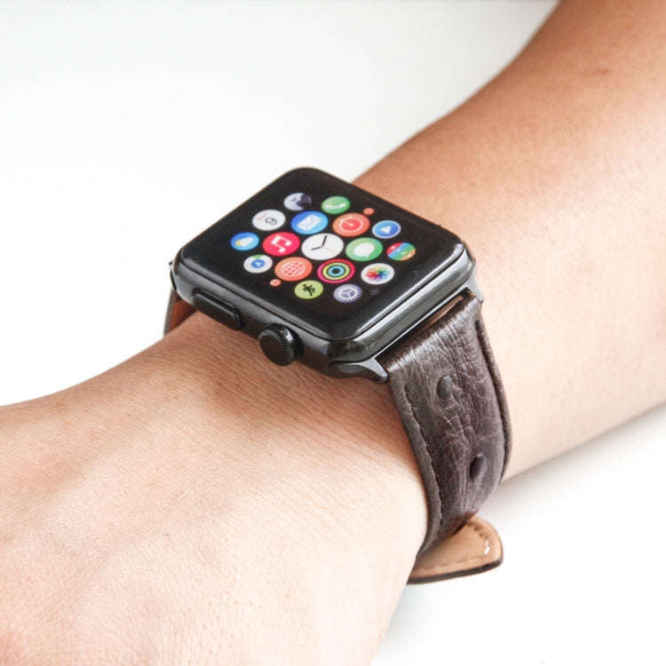 Ostrich Skin Texture Genuine Leather Wrist Watch Band for Apple Watch Series 3 & 2 & 1 42mm(Coffee)