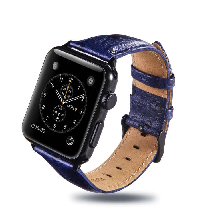 Ostrich Skin Texture Genuine Leather Wrist Watch Band for Apple Watch Series 3 & 2 & 1 42mm(Blue)