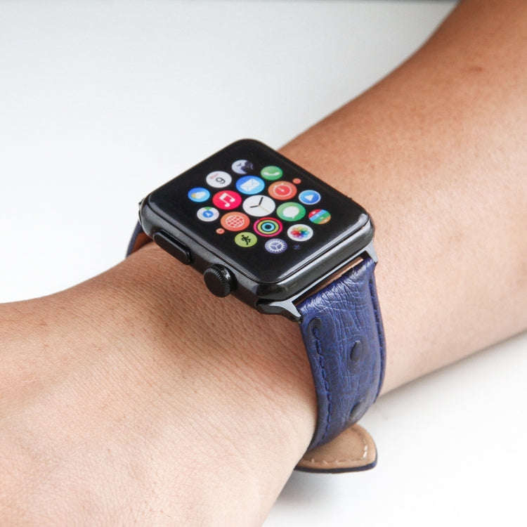 Ostrich Skin Texture Genuine Leather Wrist Watch Band for Apple Watch Series 3 & 2 & 1 42mm(Blue)