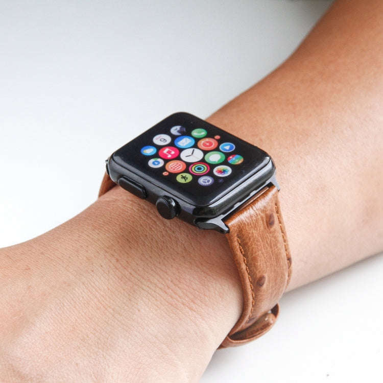 Ostrich Skin Texture Genuine Leather Wrist Watch Band for Apple Watch Series 3 & 2 & 1 38mm(Dark ...