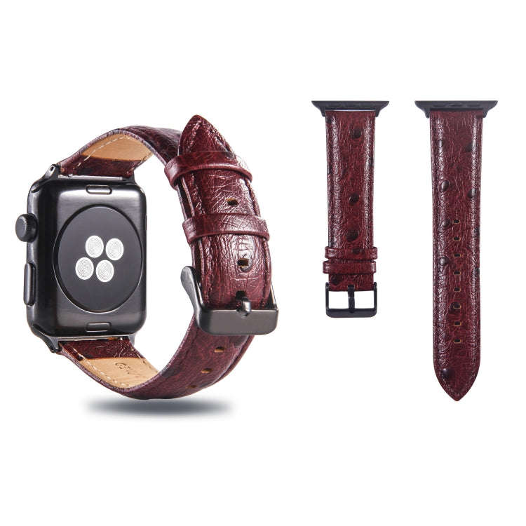 Ostrich Skin Texture Genuine Leather Wrist Watch Band for Apple Watch Series 3 & 2 & 1 38mm(Wine ...