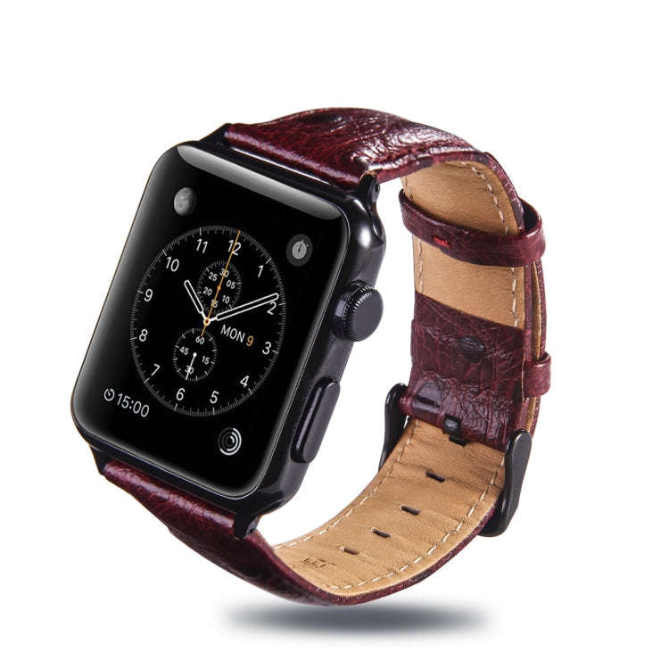 Ostrich Skin Texture Genuine Leather Wrist Watch Band for Apple Watch Series 3 & 2 & 1 38mm(Wine ...