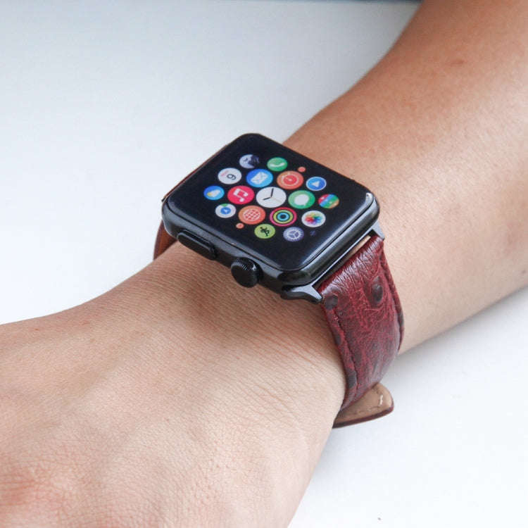 Ostrich Skin Texture Genuine Leather Wrist Watch Band for Apple Watch Series 3 & 2 & 1 38mm(Wine ...