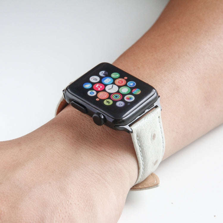 Ostrich Skin Texture Genuine Leather Wrist Watch Band for Apple Watch Series 3 & 2 & 1 38mm(White)