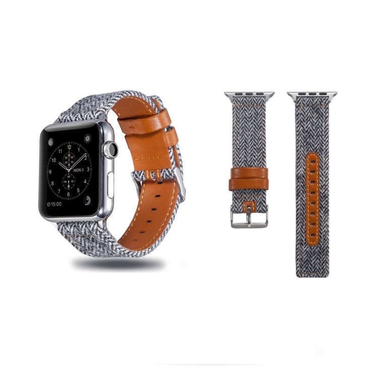 Cloth+Top-grain Leather Wrist Watch Band for Apple Watch Series 7 41mm / 6 & SE & 5 & 4 40mm / 3 ...