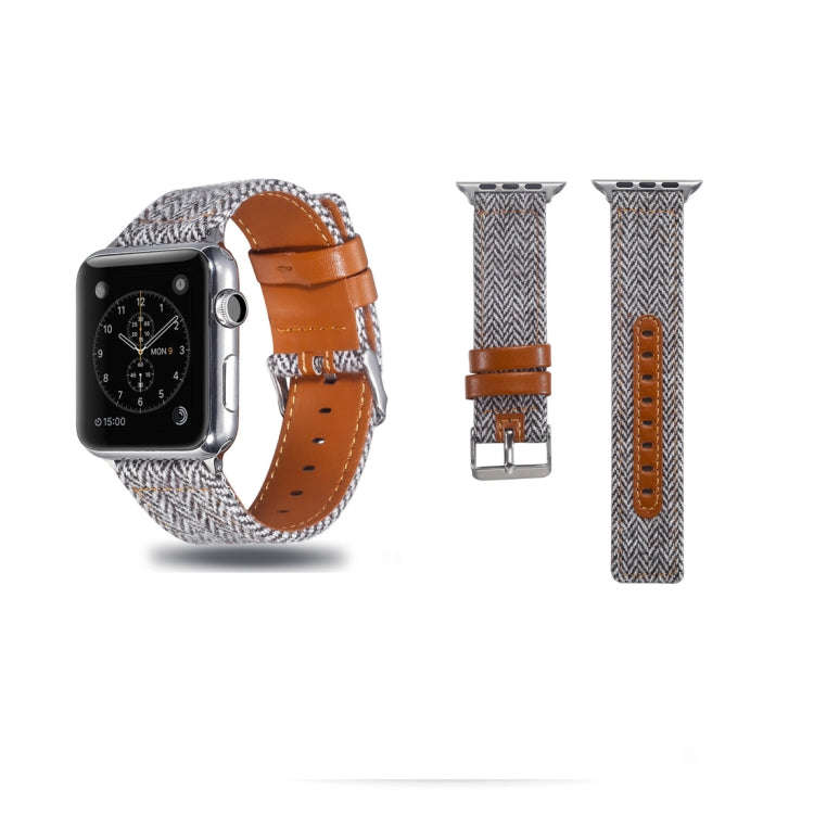 Cloth+Top-grain Leather Wrist Watch Band for Apple Watch Series 7 41mm / 6 & SE & 5 & 4 40mm / 3 ...