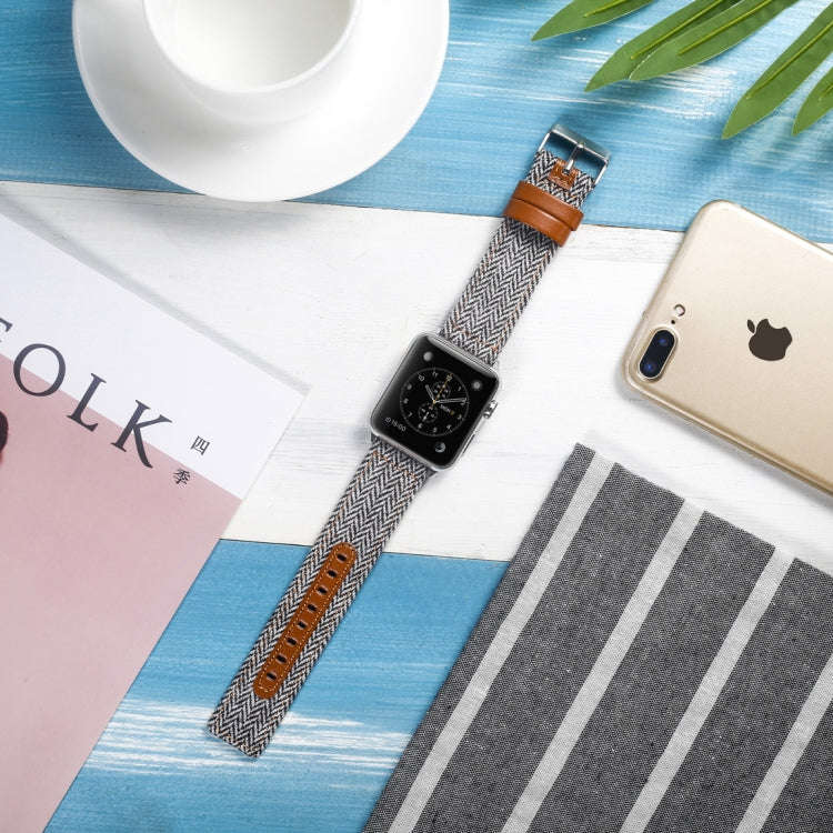 Cloth+Top-grain Leather Wrist Watch Band for Apple Watch Series 7 41mm / 6 & SE & 5 & 4 40mm / 3 ...