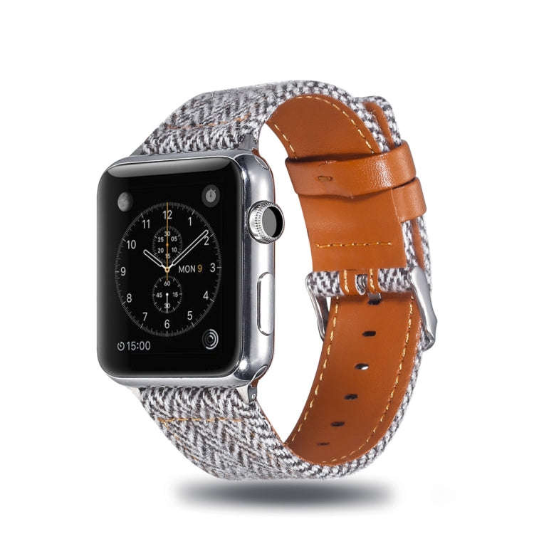 Cloth+Top-grain Leather Wrist Watch Band for Apple Watch Series 7 41mm / 6 & SE & 5 & 4 40mm / 3 ...