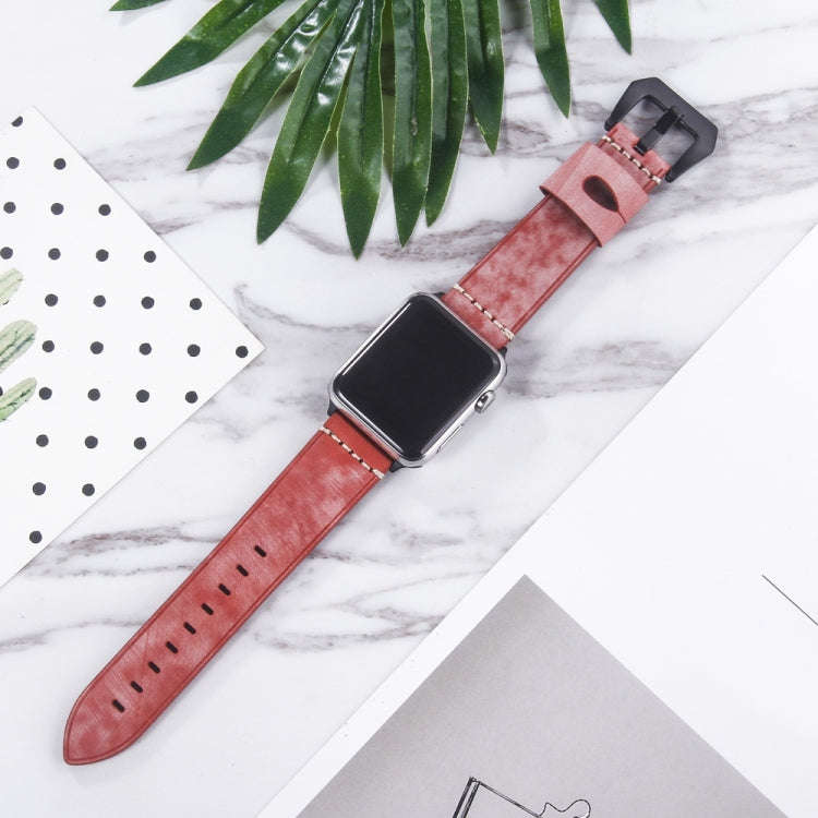 White Fog Wax Texture Top-grain Leather Strap for Apple Watch Series 7 41mm / 6 & SE & 5 & 4 40mm...