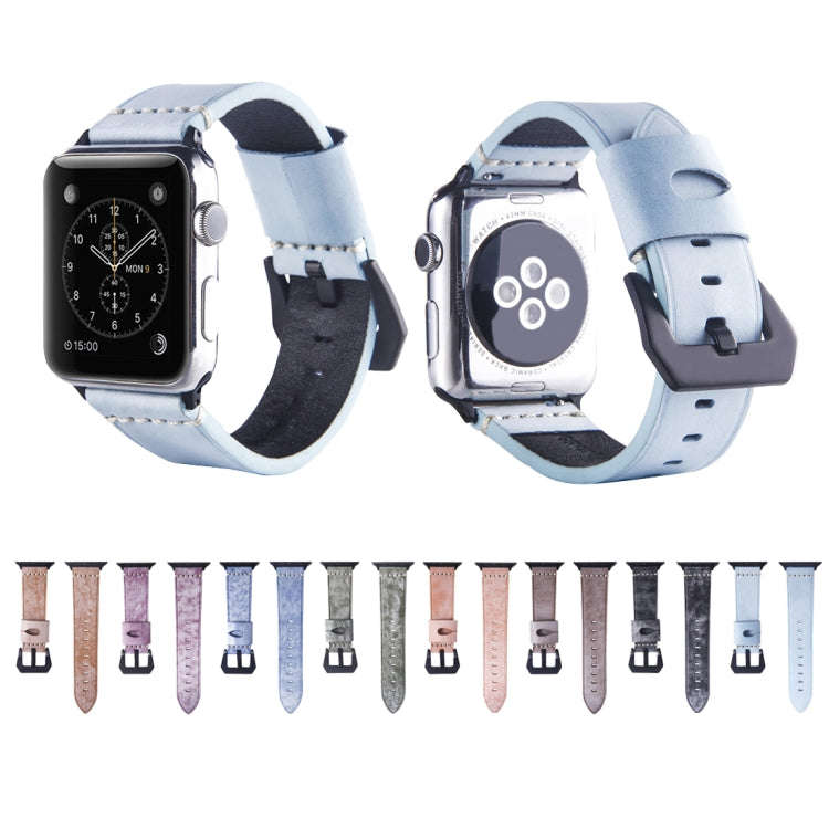 White Fog Wax Texture Top-grain Leather Strap for Apple Watch Series 7 41mm / 6 & SE & 5 & 4 40mm...