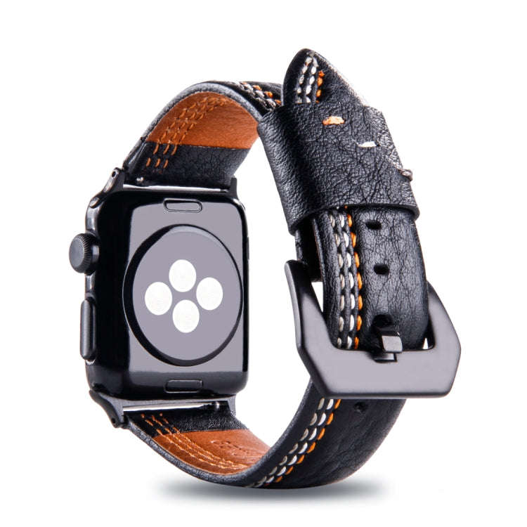 For Apple Watch Series 3 & 2 & 1 38mm Tiga Line Pattern PU Leather Wrist Watch Band (Black)
