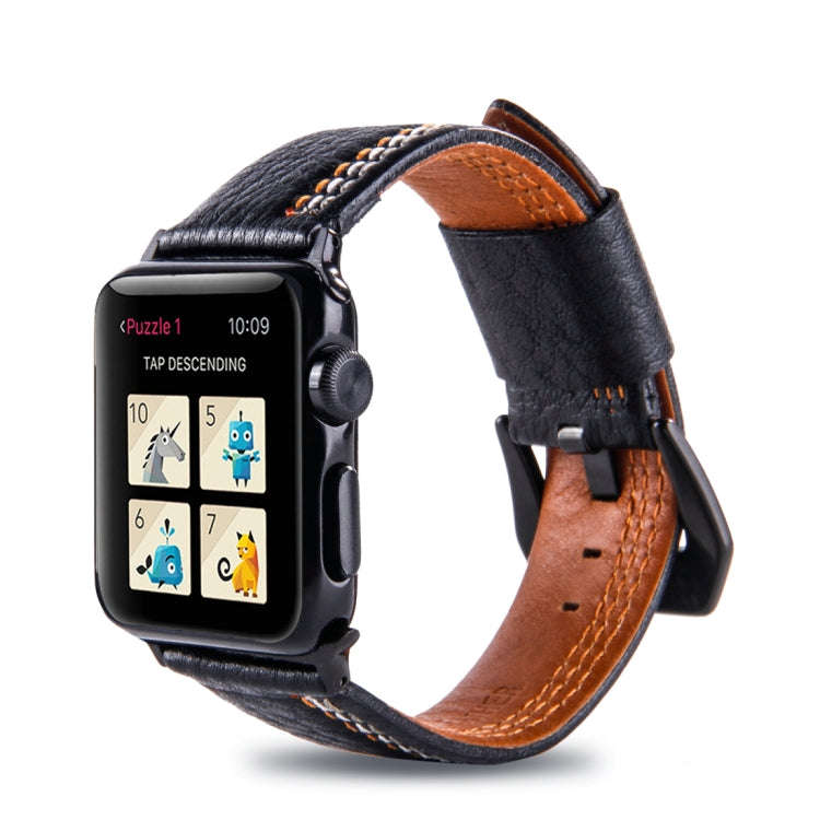 For Apple Watch Series 3 & 2 & 1 38mm Tiga Line Pattern PU Leather Wrist Watch Band (Black)