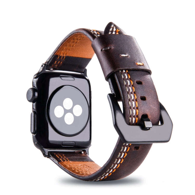 For Apple Watch Series 3 & 2 & 1 42mm Tiga Line Pattern PU Leather Wrist Watch Band (Coffee)