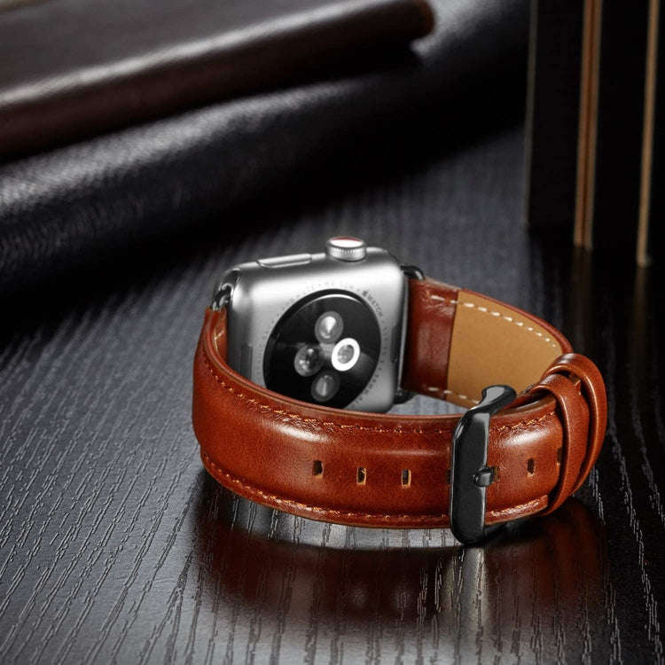 Black Buckle Leather Watch Band For Apple Watch Series 10 42mm / 9&8&7 41mm / SE 3&SE 2&6&SE&5&4 ...