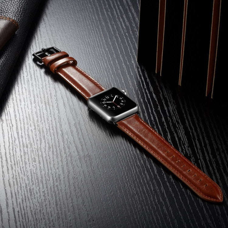 Black Buckle Leather Watch Band For Apple Watch Series 10 42mm / 9&8&7 41mm / SE 3&SE 2&6&SE&5&4 ...