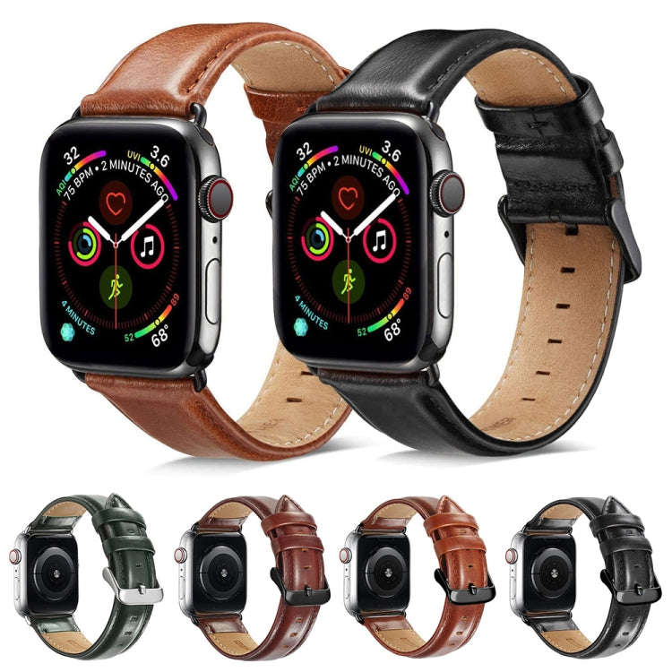 Black Buckle Leather Watch Band For Apple Watch Series 10 42mm / 9&8&7 41mm / SE 3&SE 2&6&SE&5&4 ...