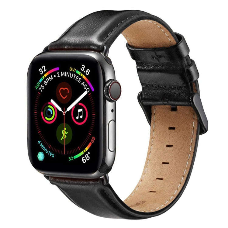 Black Buckle Leather Watch Band For Apple Watch Ultra 49mm&Watch Ultra 2 49mm / Series 10 46mm / ...