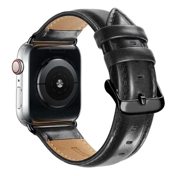 Black Buckle Leather Watch Band For Apple Watch Ultra 49mm&Watch Ultra 2 49mm / Series 10 46mm / ...