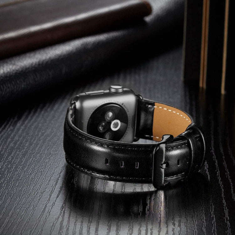 Black Buckle Leather Watch Band For Apple Watch Ultra 49mm&Watch Ultra 2 49mm / Series 10 46mm / ...