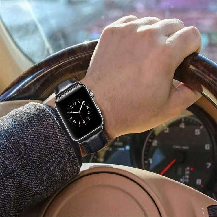 Black Buckle Leather Watch Band For Apple Watch Ultra 49mm&Watch Ultra 2 49mm / Series 10 46mm / ...