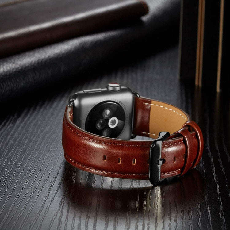 Black Buckle Leather Watch Band For Apple Watch Ultra 49mm&Watch Ultra 2 49mm / Series 10 46mm / ...