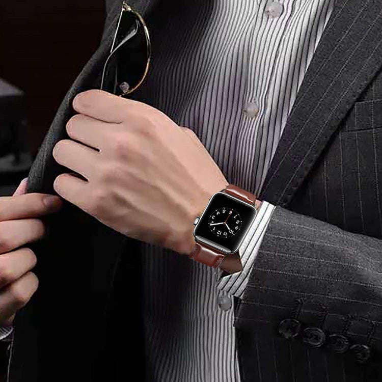 Black Buckle Leather Watch Band For Apple Watch Ultra 49mm&Watch Ultra 2 49mm / Series 10 46mm / ...