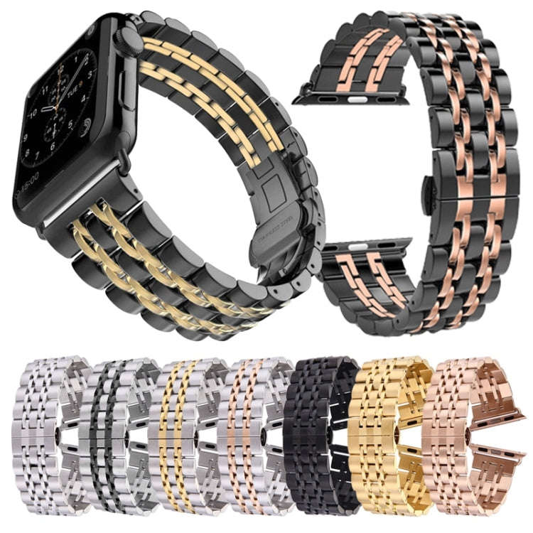 Hidden Butterfly Buckle 7 Beads Stainless Steel Watch Band For Apple Watch 42mm(Gold)