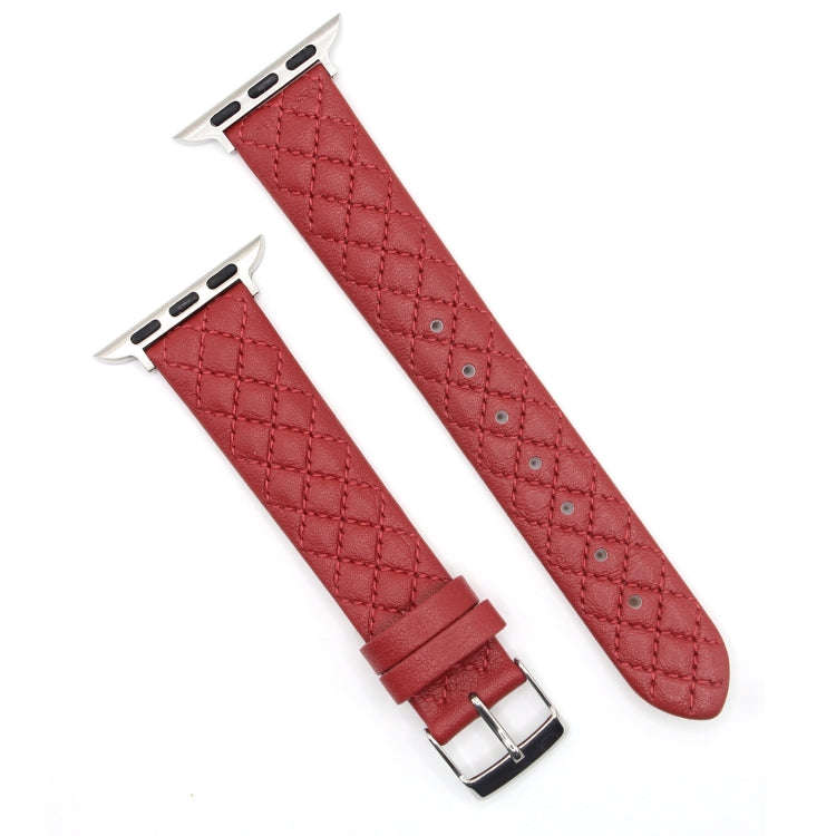 Rhombus Top Layer Cowhide Leather Watch Band For Apple Watch Series 10 42mm / 9&8&7 41mm / SE 3&S...
