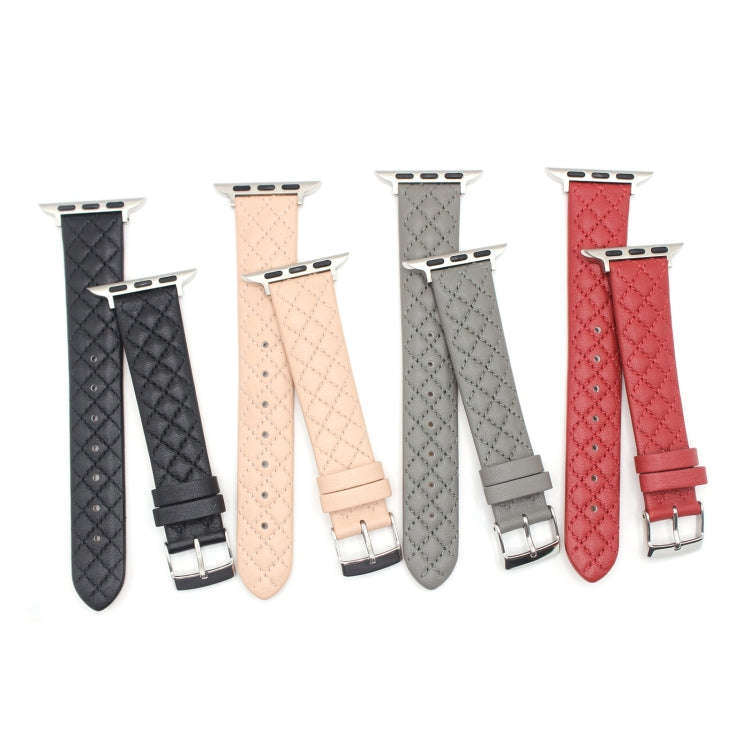 Rhombus Top Layer Cowhide Leather Watch Band For Apple Watch Ultra 49mm&Watch Ultra 2 49mm / Seri...