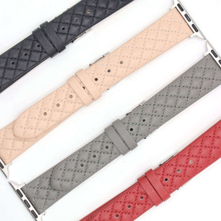 Rhombus Top Layer Cowhide Leather Watch Band For Apple Watch Ultra 49mm&Watch Ultra 2 49mm / Seri...