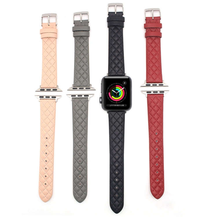 Rhombus Top Layer Cowhide Leather Watch Band For Apple Watch Ultra 49mm&Watch Ultra 2 49mm / Seri...
