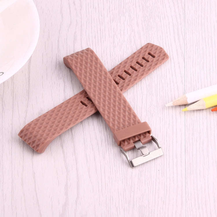 For Fitbit Charger 2 Bracelet Watch Diamond Texture TPU Watch Band, Full Length: 23cm(Coffee)