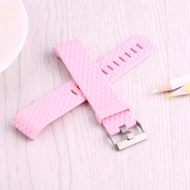 For Fitbit Charger 2 Bracelet Watch Diamond Texture TPU Watch Band, Full Length: 23cm(Pink)