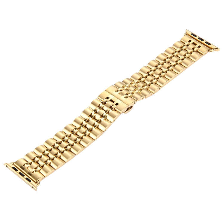 22mm Men Hidden Butterfly Buckle 7 Beads Stainless Steel Watch Band For Apple Watch 38mm(Gold)