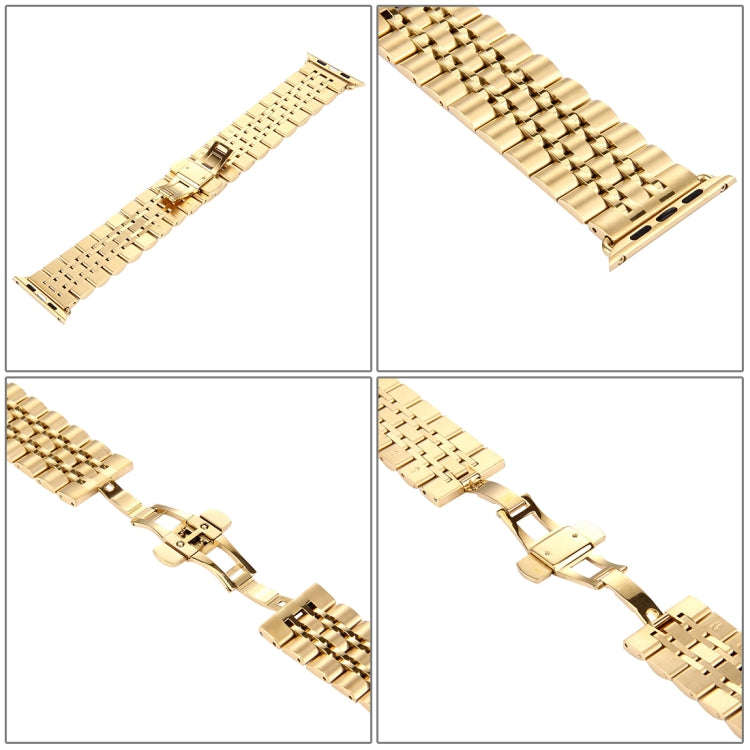 22mm Men Hidden Butterfly Buckle 7 Beads Stainless Steel Watch Band For Apple Watch 38mm(Gold)
